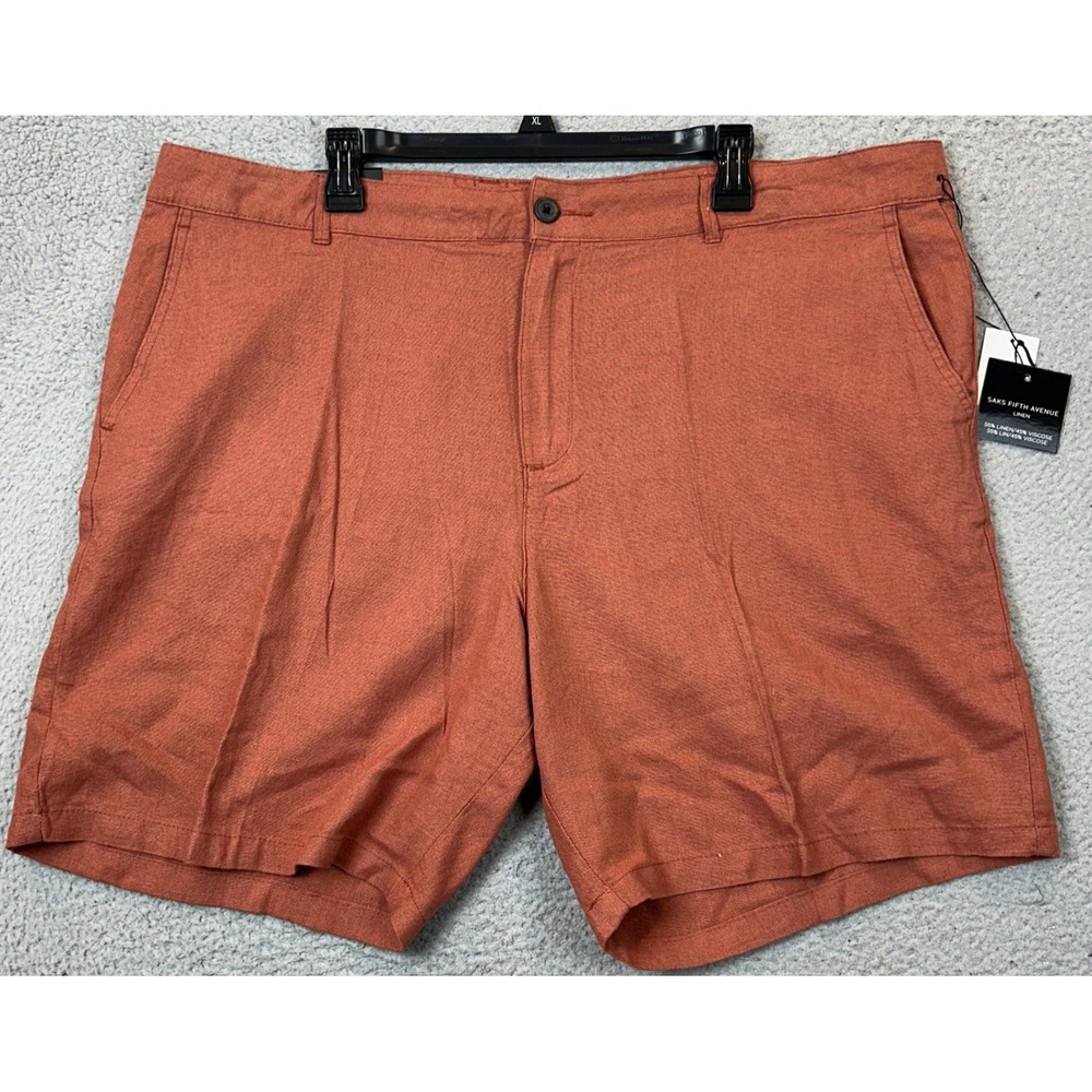 NEW Saks Fifth Avenue Shorts Mens 40 Linen Blend Orange Chino Casual Flat Front